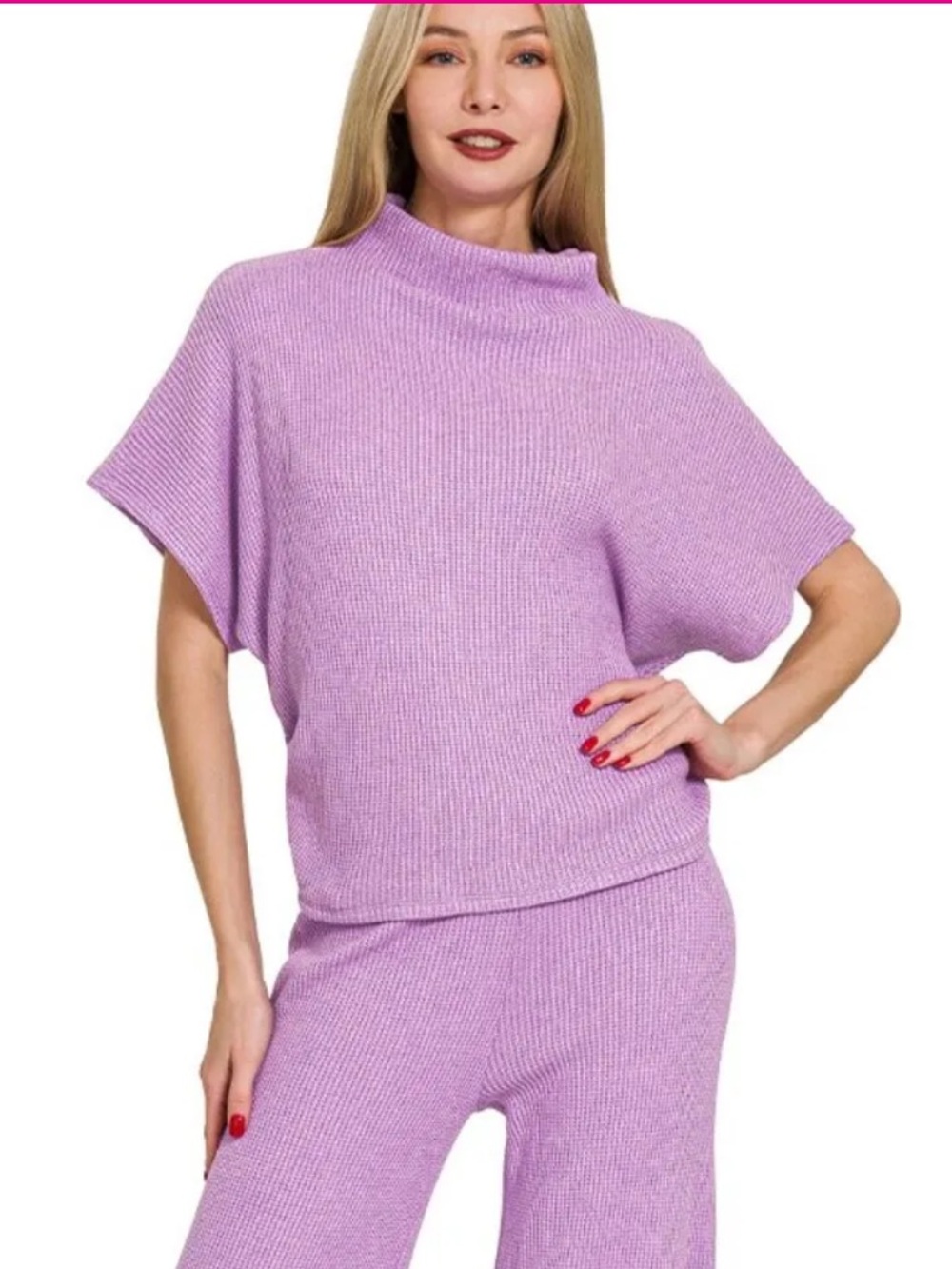 ZENANA Sweater Mock Neck Top & Long Pants Set size M - Picture 2 of 6